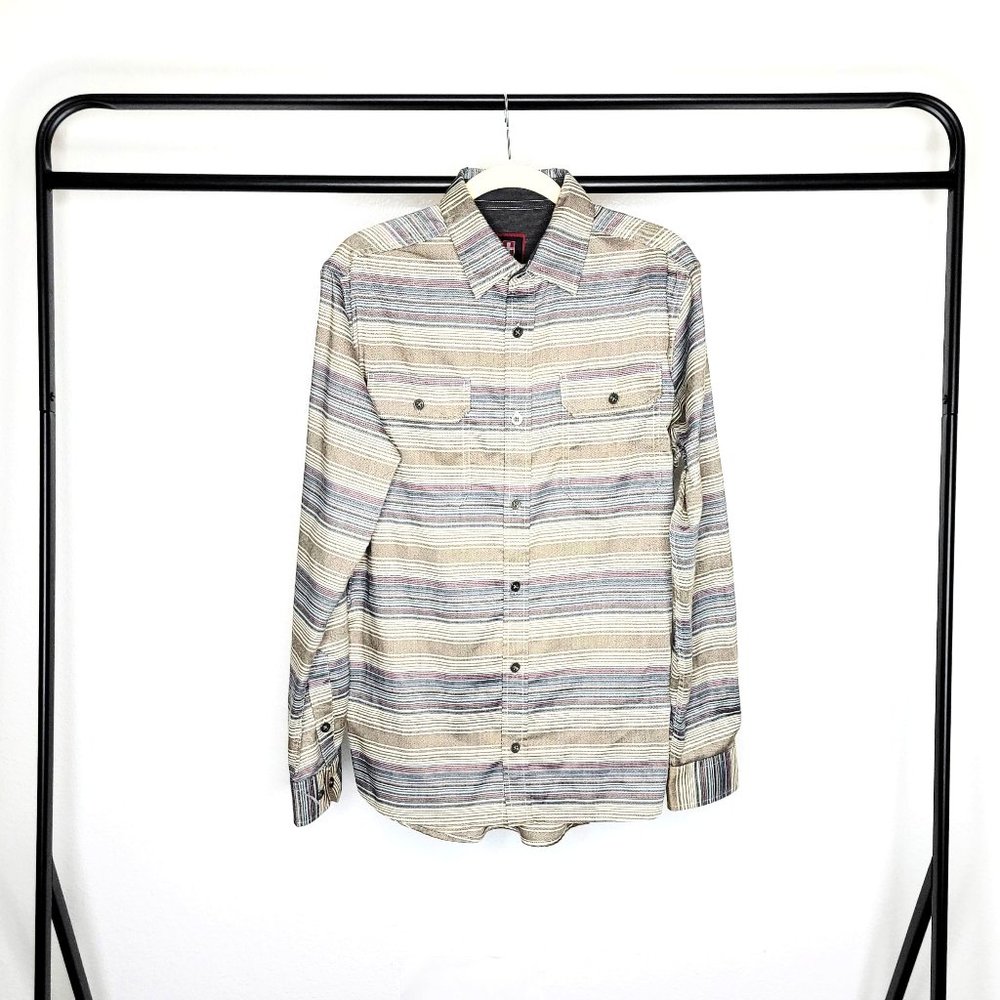 Swiss Tech Men's Brown Multicolor Striped Flap Pocket L/S Button Up Shirt SZ S